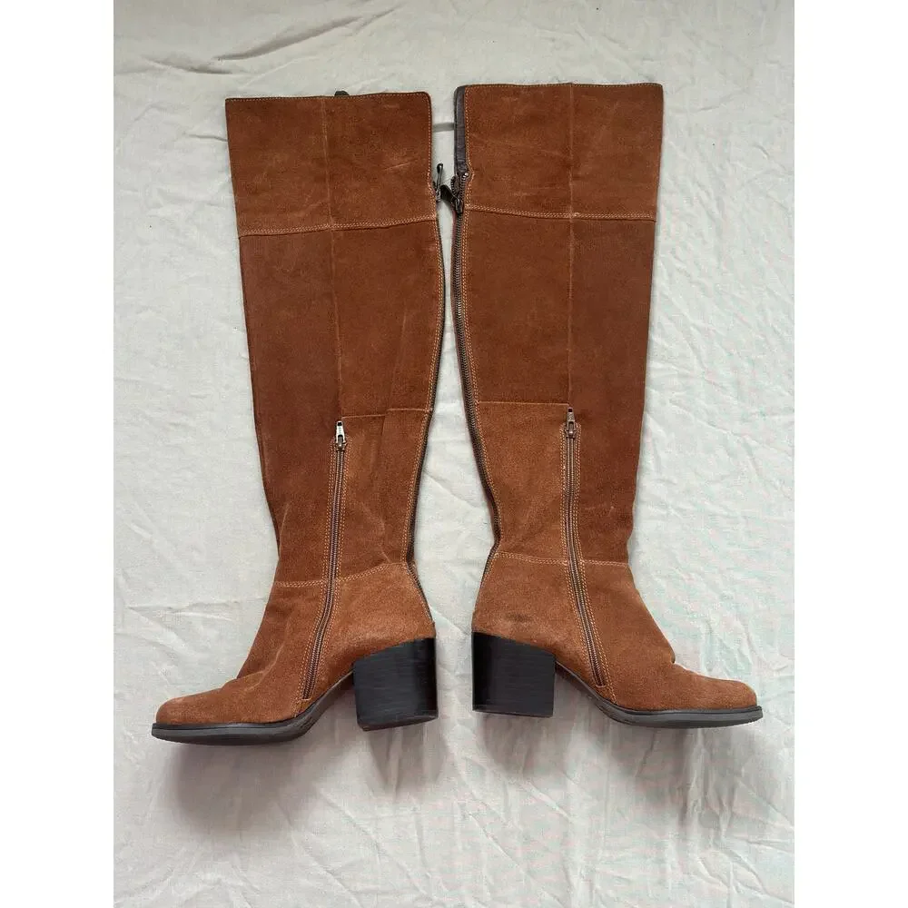 Vintage Y2K Sz7 Steve Madden Orabella Chestnut Genuine Suede Over-the-knee Boots
